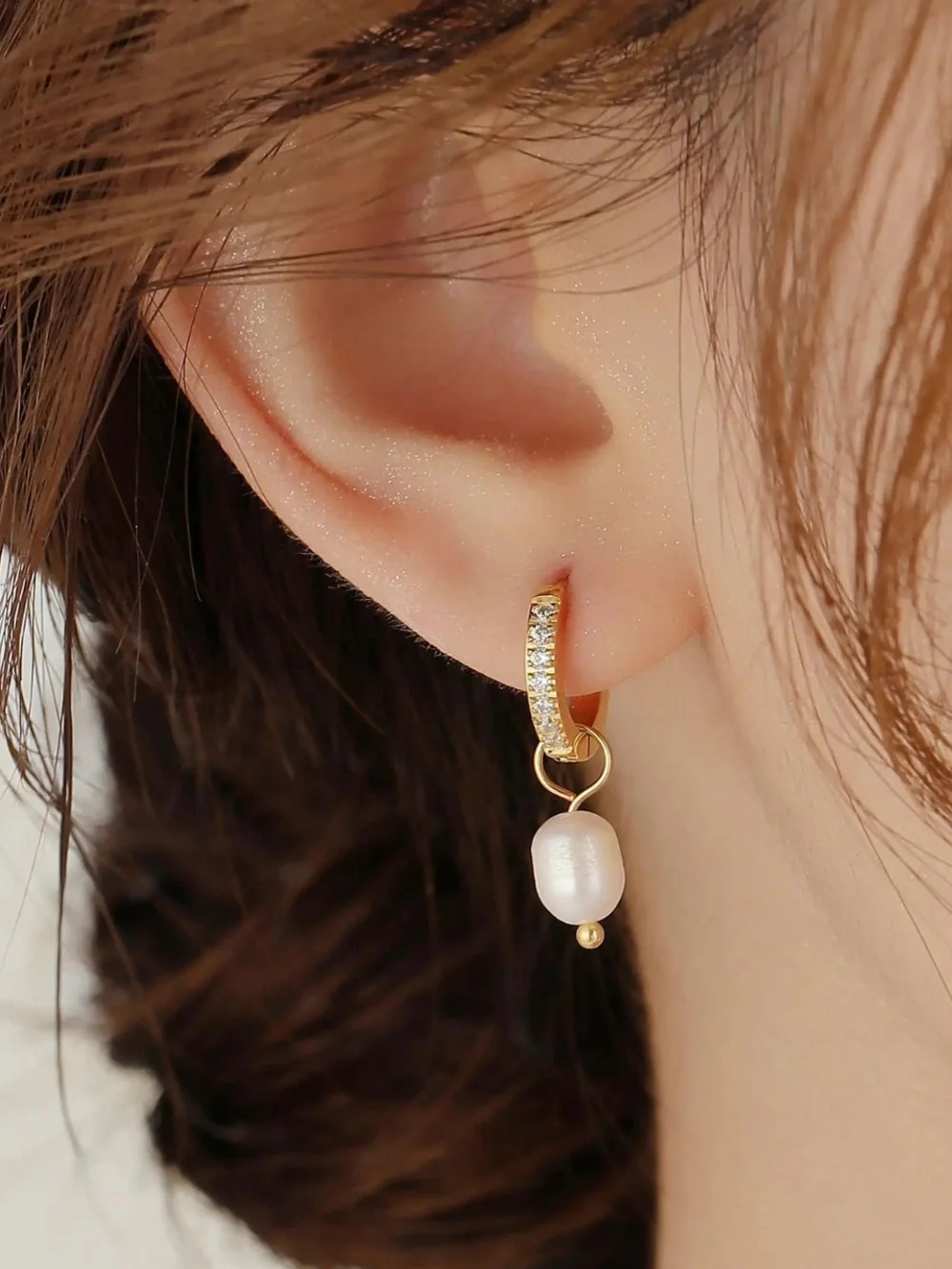 Crystal pave pearl hoop earrings